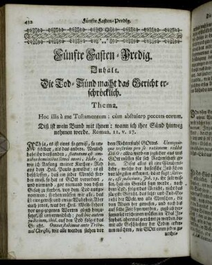 Fünfte Fasten-Predig. Inhalt. Die Tod-Sünd macht das Gericht erschröcklich