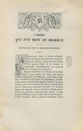 L'ordre qui fut tenu et observé ...