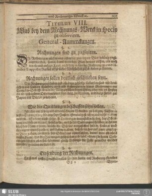 Titulus VIII. Was bey dem Rechnungs-Werck in specie zu observiren
