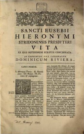 Sancti Eusebii Hieronymi Stridonensis Presbyteri Vita : Ex Ejus Potissimum Scriptis Concinnata