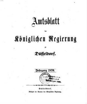 Amtsblatt für den Regierungsbezirk Düsseldorf. 1870