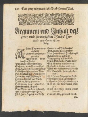 Argument und Inhalt deß zwey und zwantzigsten Buchs Homeri/ von dem Troianischen Krieg.