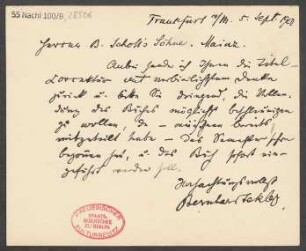 Brief an B. Schott's Söhne : 05.09.1901