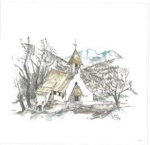 Gsaenger, Gustav; Skizzensammlung - Kirche in Ramsau (Perspektive)