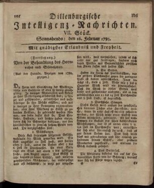 VII. Stück. Sonnabends: den 16. Februar 1793.