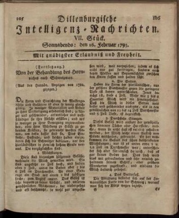 VII. Stück. Sonnabends: den 16. Februar 1793.
