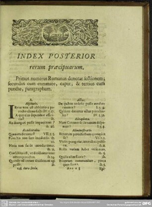 Index Posterior rerum praecipuarum