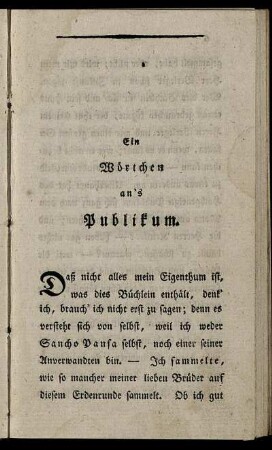 Ein Wörtchen an's Publikum