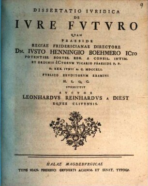 Dissertatio Ivridica De Ivre Fvtvro