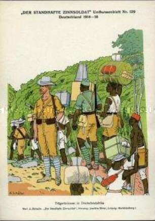 Uniformdarstellung, Soldat der Deutschostafrikanischen Truppe und Trägerkolonne, Deutsches Kaiserreich, 1914/1918.