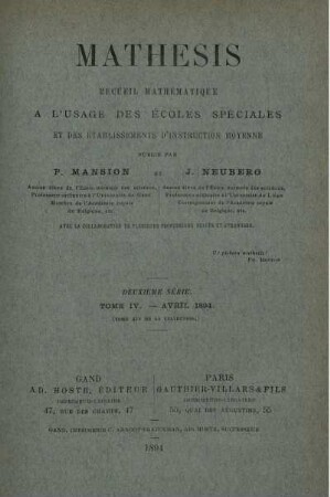 DEUXÈME SÉRIE. TOME IV. - AVRIL 1894.