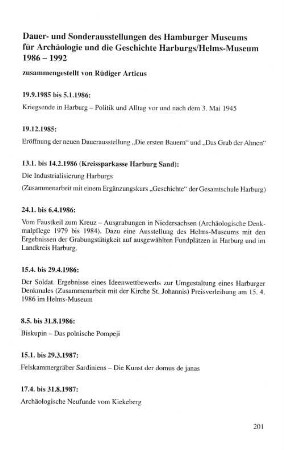 Dauer- und Sonderausstellungen des Hamburger Museums für Archäologie und die Geschichte Harburgs/Helms-Museum 1986-1992