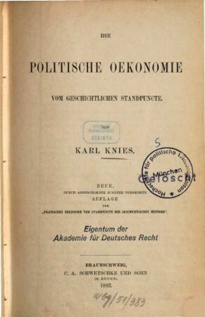 Die politische Oekonomie vom geschichtlichen Standpuncte