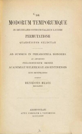 De modorum temporumque in enuntiatis condicionalibus Latinis permutatione quaestiones selectae
