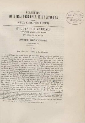 Études sur Zarkali astronome arabe du XIe siécle et ses ouvrages. [Fortsetzung]