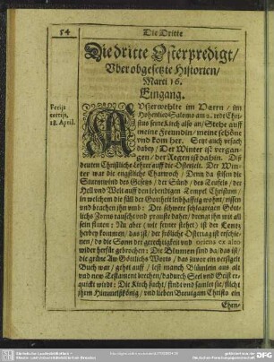 Die vierdte Oster-Predigt : Eingang. [Textus]. Vom Dritten.