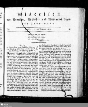 Miscellen des Neuesten, Nützlichen und Wissenswürdigen für Jedermann