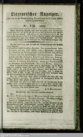 Literarischer Anzeiger No. VII. 1822