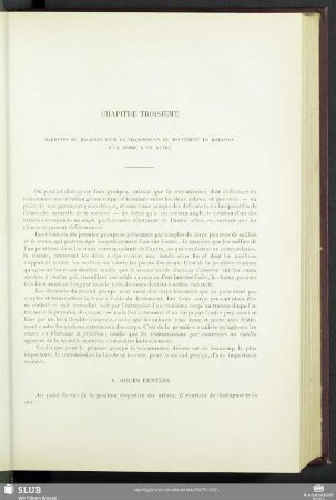 Chapitre Troisième Élèments de Machines pour la Transmission du Mouvement de Rotation d'un Arbre a un Autre