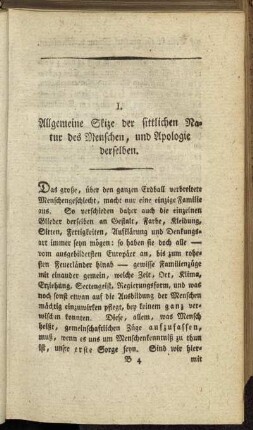 I. Allgemeine Skize der sittlichen Natur des Menschen, und Apologie derselben.