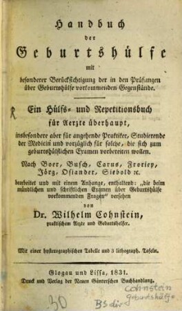 Handbuch der Geburtshülfe