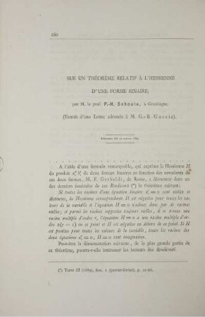 Sur un théorème relatif a l´hessienne d´une forme binaire.