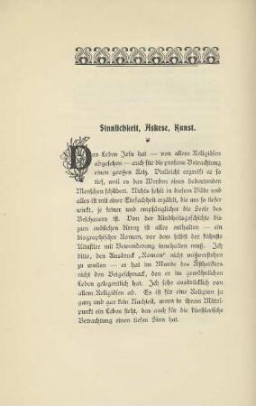 Sinnlichkeit, Askese, Kunst