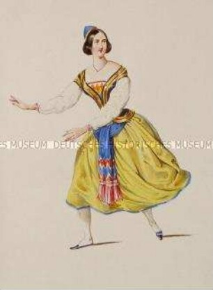 Frau in gelbem Kleid mit blauer Schärpe - Tafel aus Franceschini/Kostümbilder (Kassette 2)