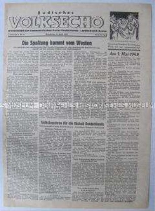 Wochenzeitung der KPD Baden "Badisches Volksecho" u.a. zus Spaltung Deutschlands