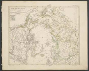 Polarkarte : enthaltend die Länder u. Meere vom Nord-Pol bis 50° N. Br. u. weiter; Übersicht des Russischen Reichs in Europa, Asia u. America
