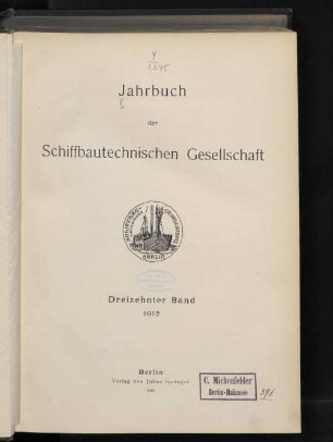 13.1912: Jahrbuch der Schiffbautechnischen Gesellschaft