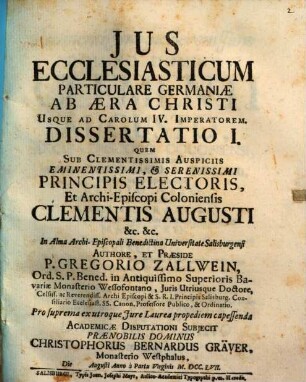 Ius ecclesiasticum particulare Germaniae ab aera Christi usque ad Carolum IV.