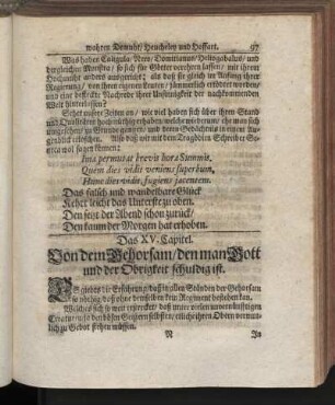 Das XV. Capitel. Von dem Gehorsam, den man Gott und der Obrigkeit schuldig ist