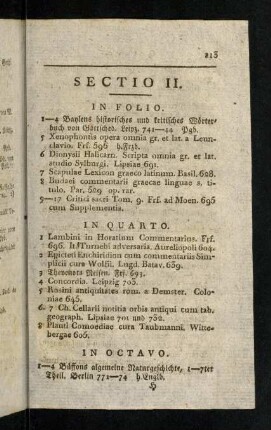 113-121, Sectio II. In Folio. In Quarto. In Octavo. Sectio III.In Quarto. In Octavo.