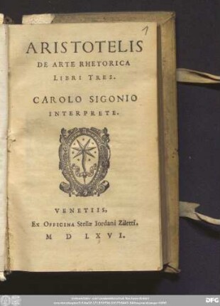 Aristotelis De Arte Rhetorica Libri Tres. Carolo Sigonio Interprete