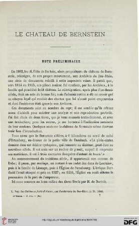 2.Ser. 7.1869: Le chateau de Bernstein : Note Préliminaire