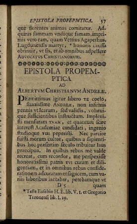 Epistola Propemptica Ad Albertum Christianum Andreæ.