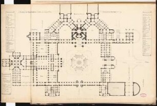 Fürstliches Schloss auf dem Brauhausberg, Potsdam Schinkelwettbewerb 1862: Grundriss Erdgeschoss; Maßstabsleiste