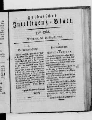 35tes Stück, Ausgabe vom 27. August 1806