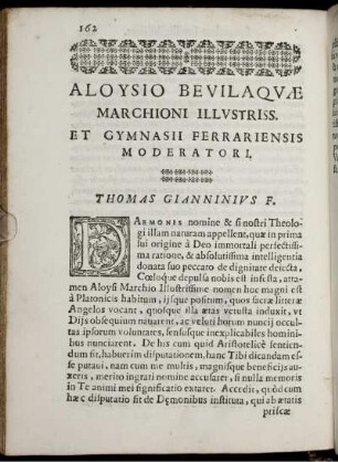 Aloysio Bevilaquae Marchioni Illustriss. et Gymnasii Ferrariensis Moderatori.