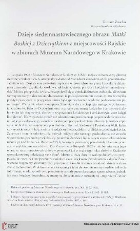 Seria nowa: Dzieje siedemnastowiecznego obrazu Matki Boskiej z Dzieciątkiem z miejscowości Rajskie w zbiorach Muzeum Narodowego w Krakowie