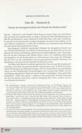 Otto III. - Heinrich II. Wende der Königsherrschaft oder Wende der Mediaevistik