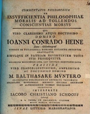 Commentatio philos. de insufficientia philosophiae moralis ad tollendos conscientiae morsus
