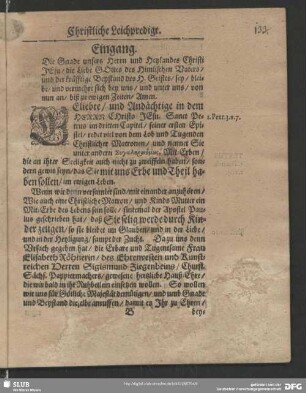 Leichenpredigt : Eingang. Exordium