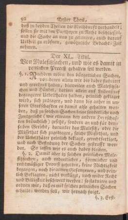 Der XL. Titul. Von Malefitzsachen, und wie es damit in peinlichen Proceß gehalten soll werden