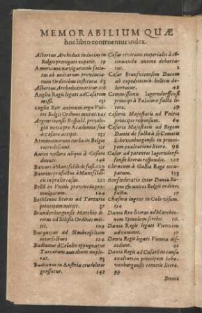 Memorabilium Quae hoc libro continentur index.