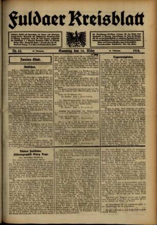 Zweite Ausgabe vom Samstag, den 14. März 1914.