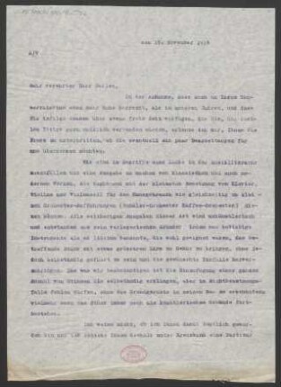 Brief an Bernhard Sekles : 19.11.1914