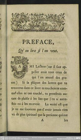 Preface, Qu' on lira si l' on veut