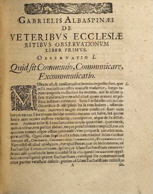 Gabrielis Albaspinaei Avrelianensis Episcopi De Veteribus Ecclesiae Ritibus Observationvm Libri Dvo